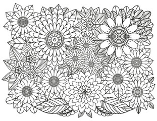 Vector carpet of flowers. Antistress coloring book for adults.    