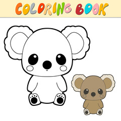 Koala coloring book or page for kids. Cute Koala black and white vector illustration
