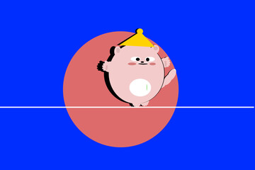 Cat walking on a rope with the sun behind it