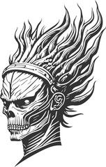 The Indian tribes-inspired skull emblem features a dark-themed design, ideal for t-shirt designs. It combines elements of Indian tribes culture with a skull motif