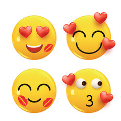 Set of 3d icon yellow color smile emoji. Set Icon Smile Emoji. Vector