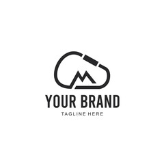 letter M logo and mountain inside carabiner