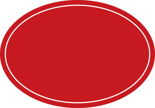 Blank red with white border label including square, rectangle, triangle, circle, ellipse and scalloped circle shapes. Flat design illustration.
