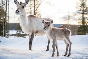 two deer standing on a snowy landscape Generative AI