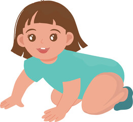 Portait of cute baby girl crawl on the floor illustration