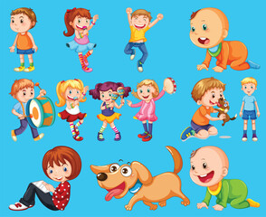 Happy children in different actions by the greatest graphics