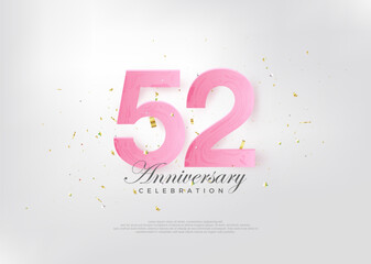 52nd anniversary celebration, with beautiful pink numbers and very charming. Premium vector background for greeting and celebration.