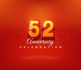 Modern 52nd number design, for anniversary celebration in bold red color. Premium vector background for greeting and celebration.