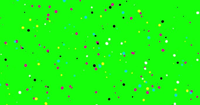 Confetti with big particles CMYK color on green screen. Motion design flat snow element isolated no wind – up to down. Business, art, fashion, etc...
