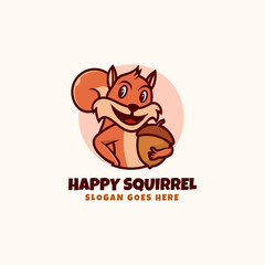 Vector Logo Illustration Happy Squirrel Mascot Cartoon Style.