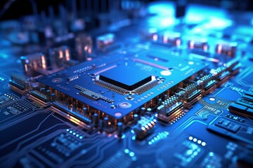 New technology motherboard with processor and chips, Generative AI