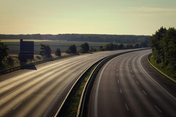 Autobahn - Leer - Transport - Landschaft -  Autofrei - Empty Highway - Road - Asphalt - Lines -...
