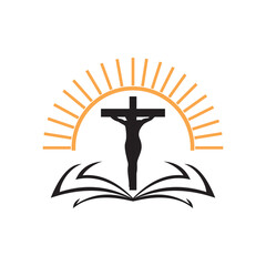 bible logo icon and christian cross symbol
