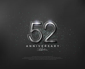 Silver metallic number design. premium number 52nd anniversary. Premium vector for poster, banner, celebration greeting.