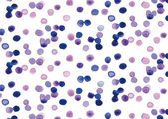 手描き水彩の紫色の水玉模様の背景イラスト