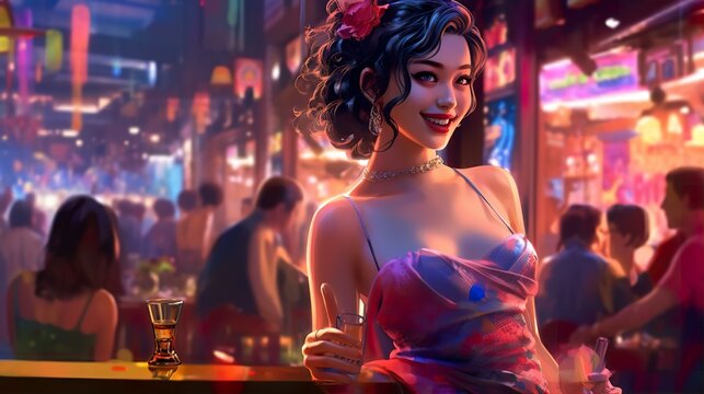 クラブ・パーティーで夜遊びをするパリピの女性（Generative AI）
