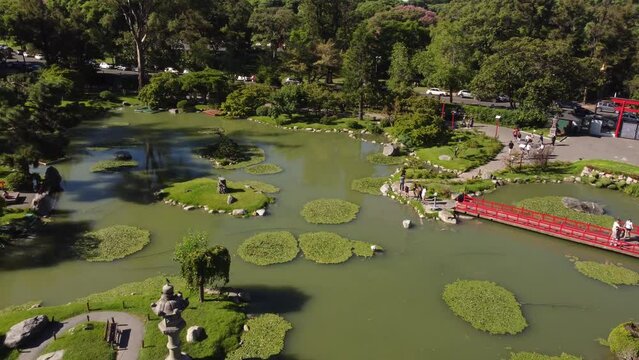 School camp tour trip at heavenly Jardin Japones japanese garden aerial 