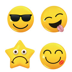 Fototapeta premium Set of 3d icon yellow color smile emoji. Set Icon Smile Emoji. Vector