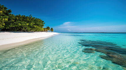 Maldives Islands Ocean Tropical Beach. Generative Ai