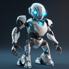 A futuristic 3D character of a robot with a metallic body. Generative AI