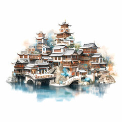 Landscape Of Fenghuang Ancient Town Illustration