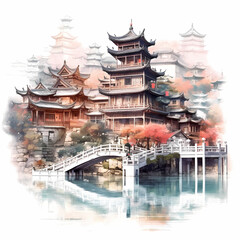 Landscape Of Fenghuang Ancient Town Illustration