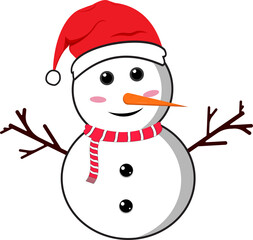 Christmas snowman set with smiling faces and hats. Flat snowman collection on a blue background. Christmas snowman flat design with tree branches, buttons, bow tie, neck scarf, and carrot noses.