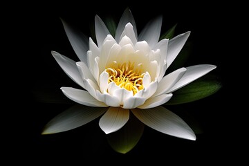 Symbol of Purity. Closeup of Fresh White Lotus Flower on Black Background