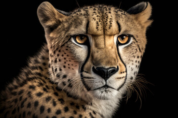 Cheetah portrait on dark background. AI Generative