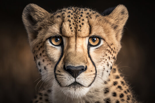 Cheetah portrait on dark background. AI Generative