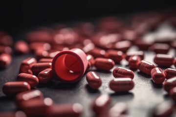 Red medication and pills on the table, Generative AI