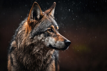 Obraz premium Wolf animal in the rain. Generative AI