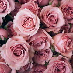 A muted pink rose background. 