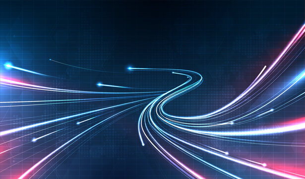 Blue light streak, fiber optic, speed line, futuristic background for 5g or 6g technology wireless data transmission, high-speed internet in abstract. internet network concept. vector design.