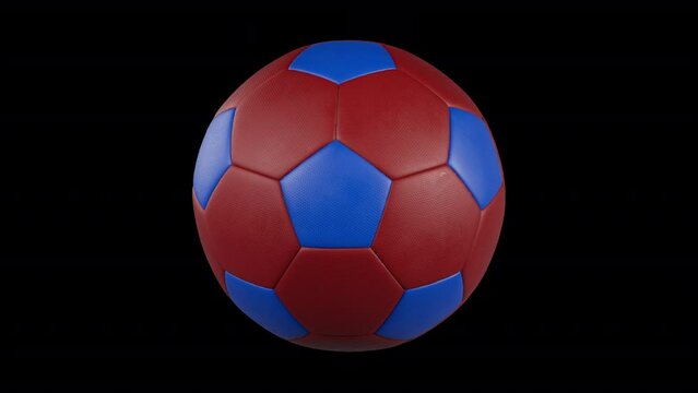 Red and Blue 3D Soccer Ball Rotating on Transparent Background - Alpha Channel and Loop