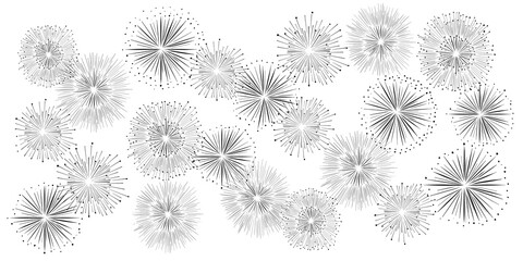 打上げ花火の模様イラスト。モノクロのおしゃれでシンプルなパターン。
