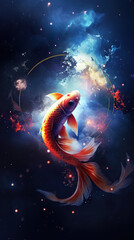 Obraz na płótnie Canvas ai generated Кoi fish swimming, galaxy as background