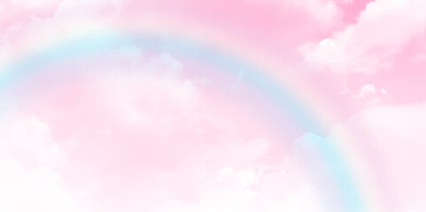 Pink sky clouds with rainbow effect. Vector pink sky image