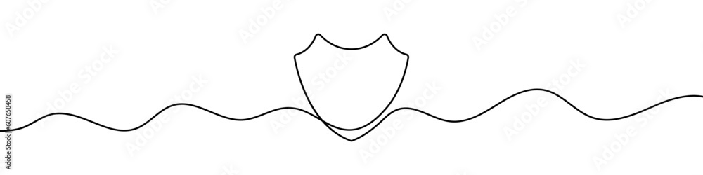 Poster shield in continuous line drawing style. line art of a shield.