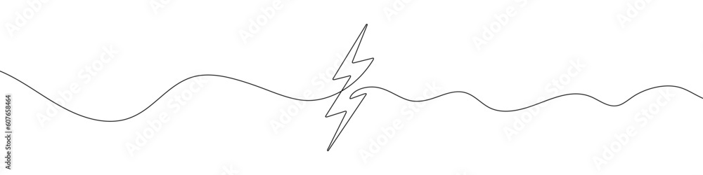 Poster lightning icon in continuous line drawing style. line art of lightning bolt icon.