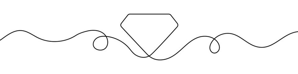 Diamond symbol in continuous line drawing style. Line art of gem icon.