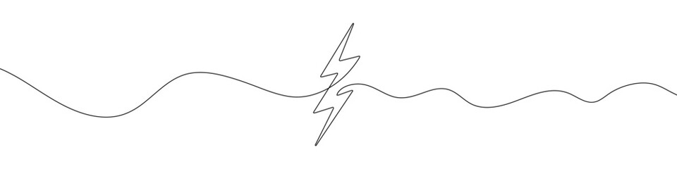 Lightning icon in continuous line drawing style. Line art of lightning bolt icon.