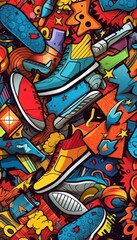 Doodle Art Seamless Pattern, Fashion Textile, Sport clothes, Street Art Graffiti Style Background. Generative Ai