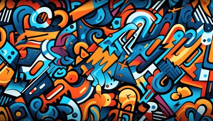 Doodle Art Seamless Pattern, Fashion Textile, Sport clothes, Street Art Graffiti Style Background. Generative Ai