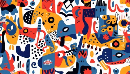 Doodle Art Seamless Pattern, Fashion Textile, Sport clothes, Street Art Graffiti Style Background. Generative Ai