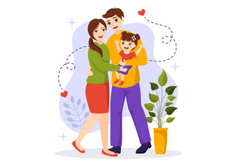 Family Values Vector Illustration of Mother, Father and Kids by Side with Each Other in Love and Happiness Flat Cartoon Hand Drawn Templates
