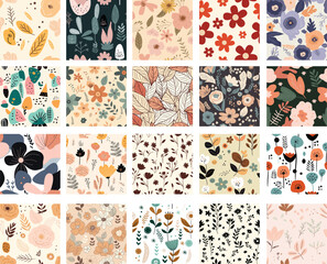 set flower seamless,floral leaf, botany, hand drawn,doodle, patterns.pattern swatches included for illustrator user, pattern swatches included in file, for your convenient use.