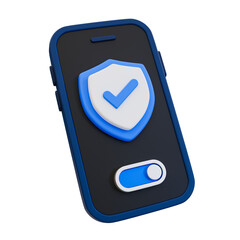 3d minimal turn on security protection. device security system. device access protection. smartphone with guard shield and toggle button. 3d illustration. © peerapong