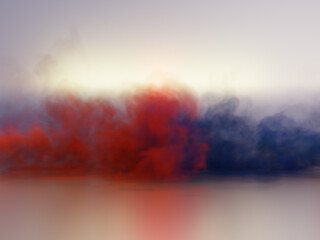 Puffs of red blue smoke on a white background. 3d illustration.