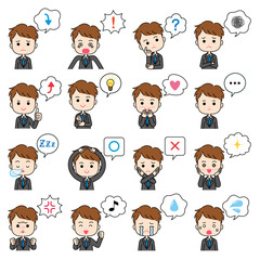 吹き出し付きのスーツ姿の男性の感情表現イラスト